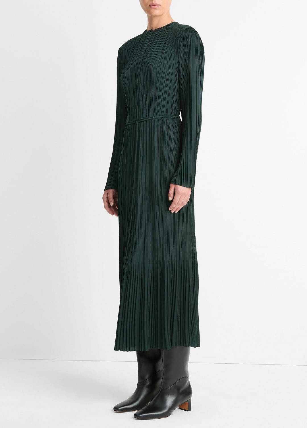 Pleated Satin Long-Sleeve Dress in Dresses & Skirts | VINCE Sale