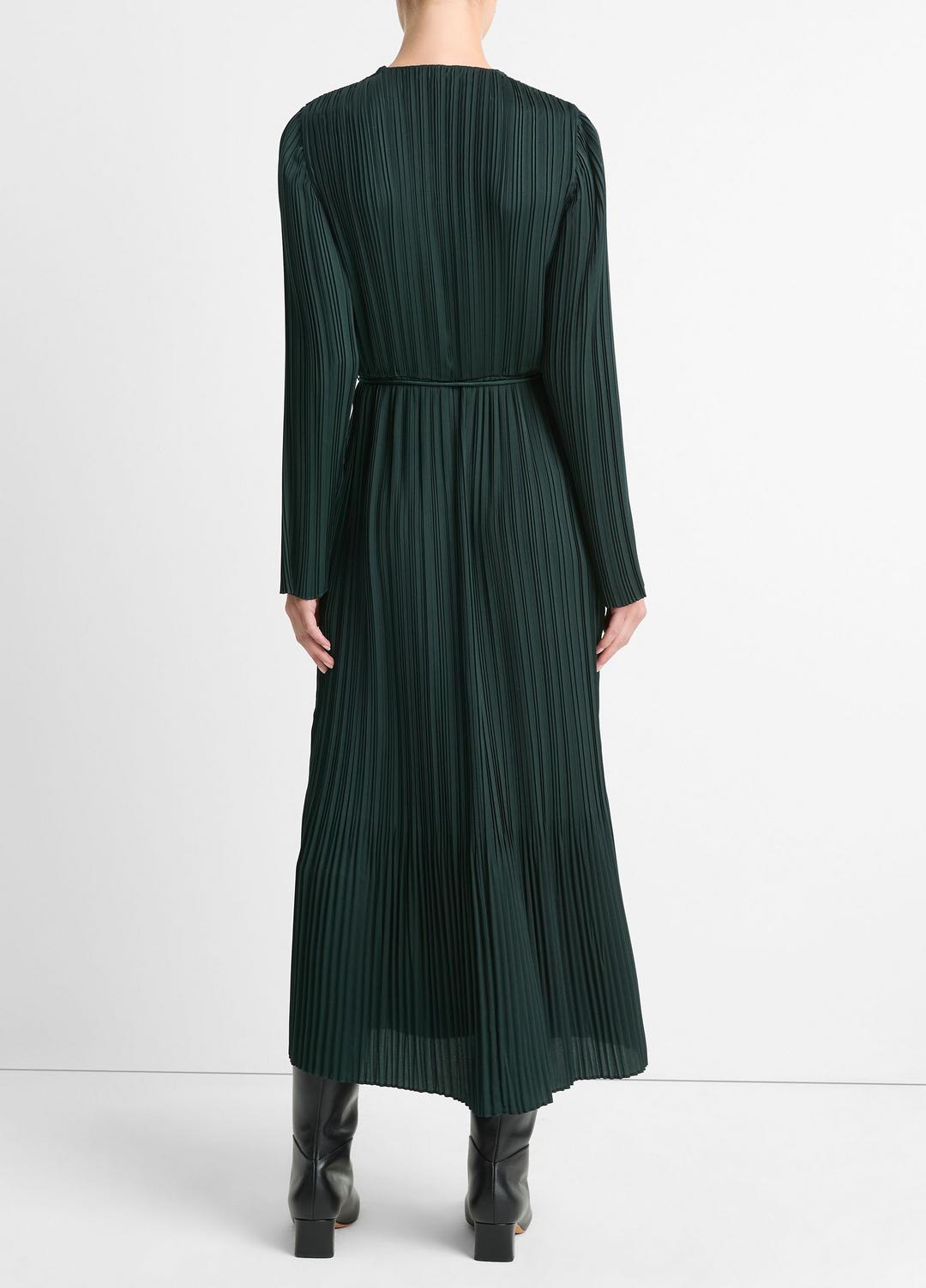 Pleated Satin Long-Sleeve Dress in Dresses & Skirts | VINCE Sale