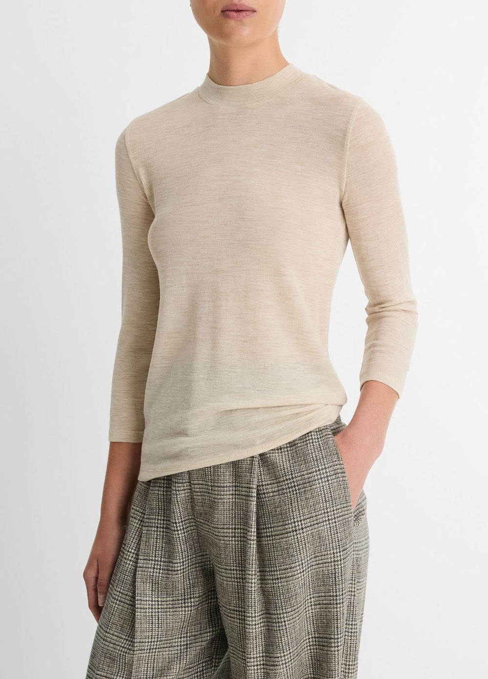 Wool Three-Quarter-Sleeve Mock-Neck Top in Shirts & Tees | VINCE Sale
