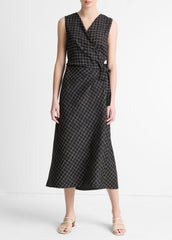 Trellis Plaid Draped Sleeveless Wrap Dress in Dresses & Skirts | VINCE Sale