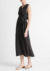Trellis Plaid Draped Sleeveless Wrap Dress in Dresses & Skirts | VINCE Sale