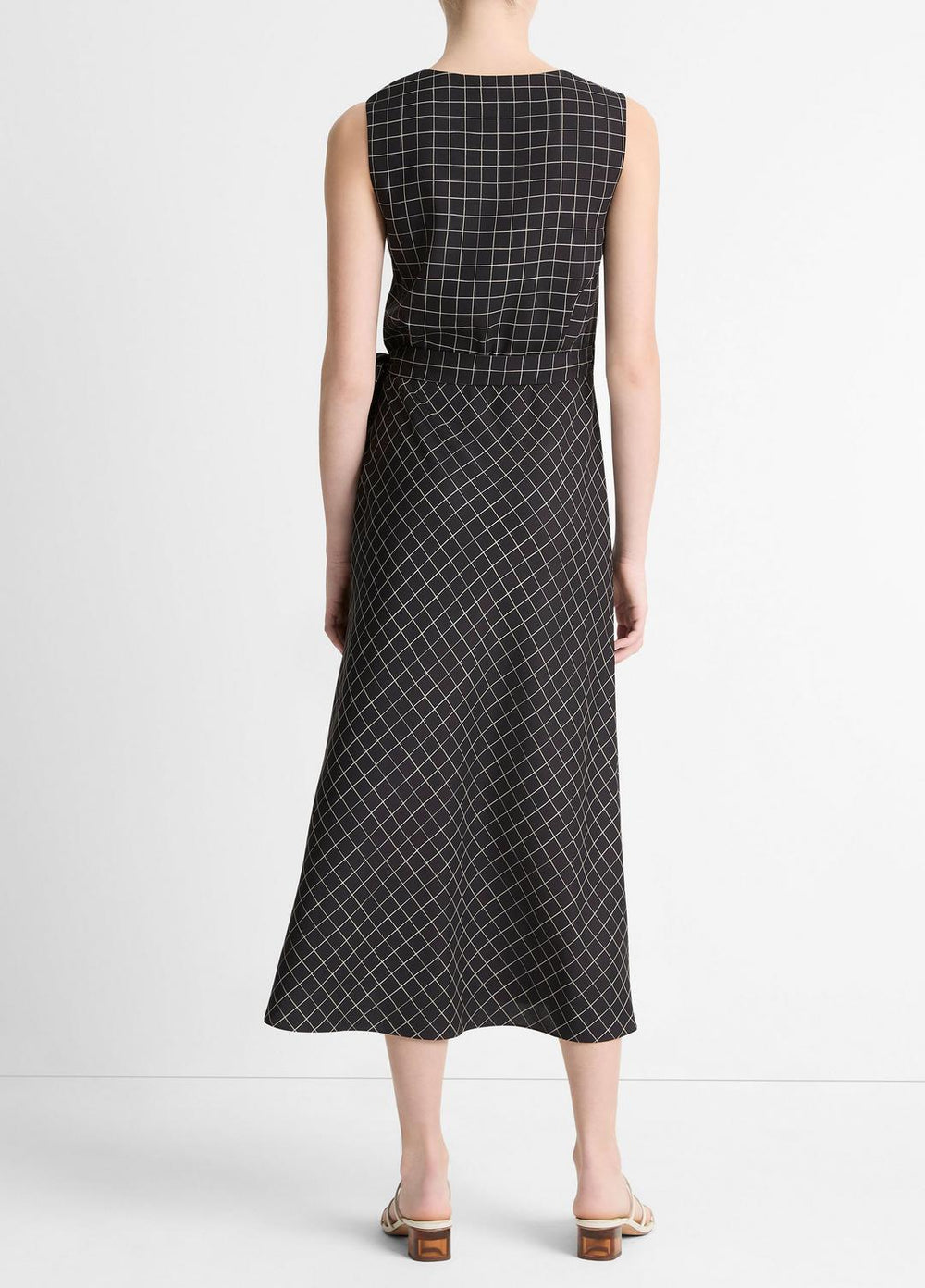 Trellis Plaid Draped Sleeveless Wrap Dress in Dresses & Skirts | VINCE Sale
