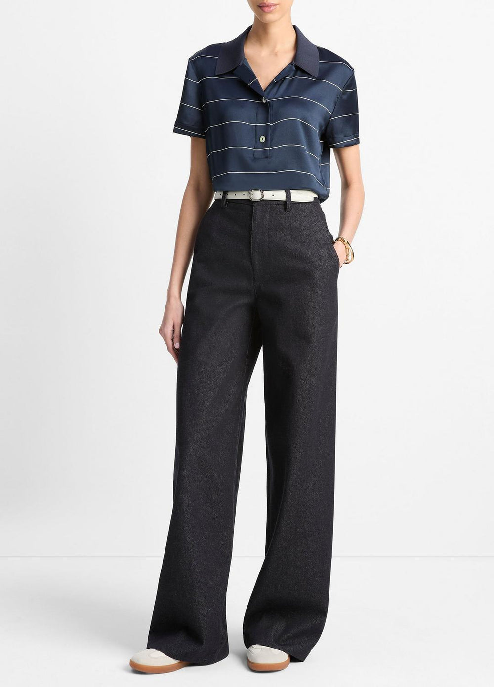 Knit-Collar Striped Silk Polo Shirt in Shirts & Tees | VINCE Sale