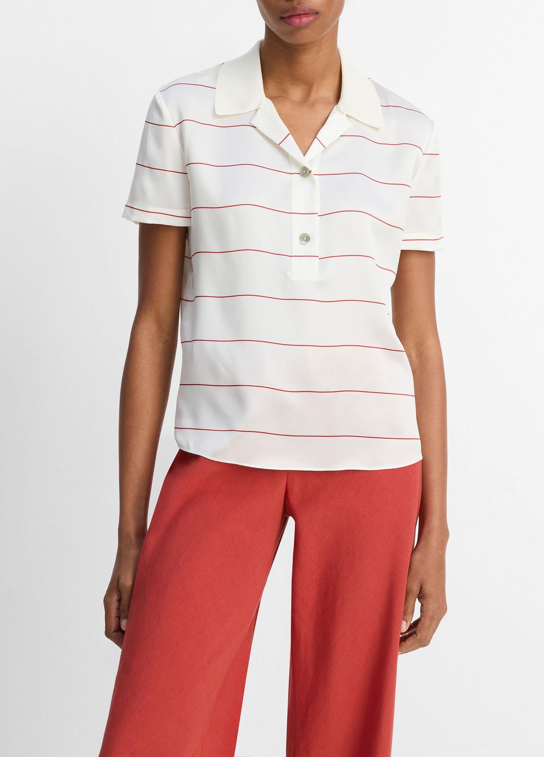 Knit-Collar Striped Silk Polo Shirt in Shirts & Tees | VINCE Sale