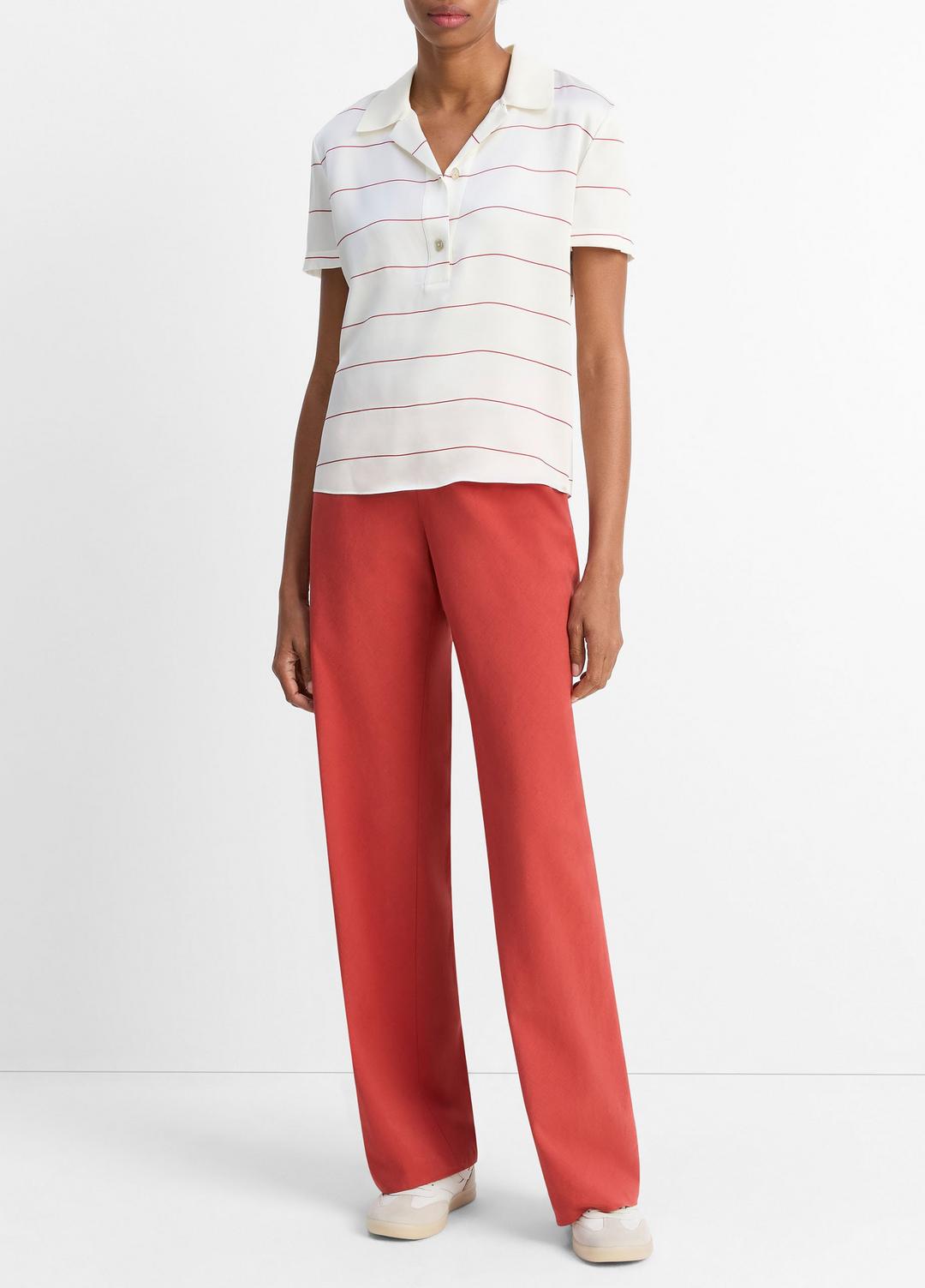 Knit-Collar Striped Silk Polo Shirt in Shirts & Tees | VINCE Sale