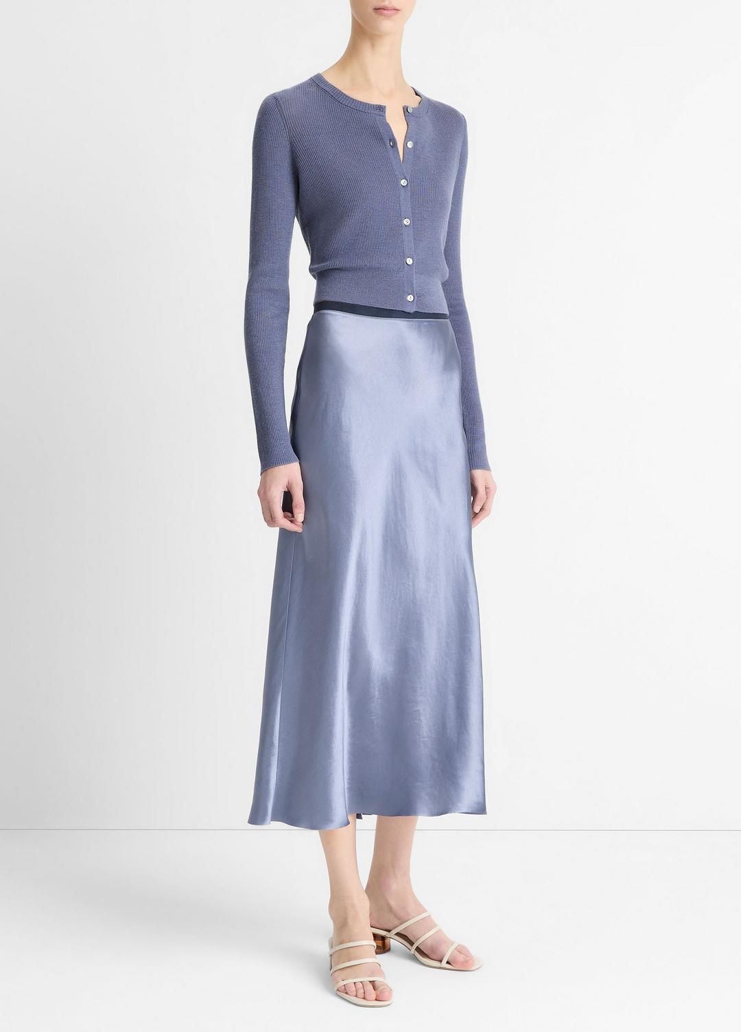 Contrast-Waistband Satin Bias Skirt in Dresses & Skirts | VINCE Sale