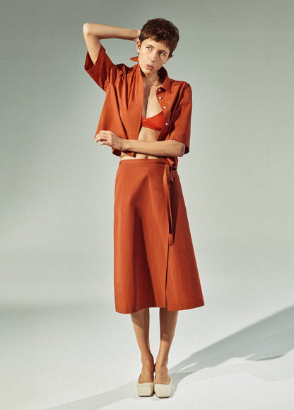 Cotton-Blend Straight Wrap Skirt in Dresses & Skirts | VINCE Sale