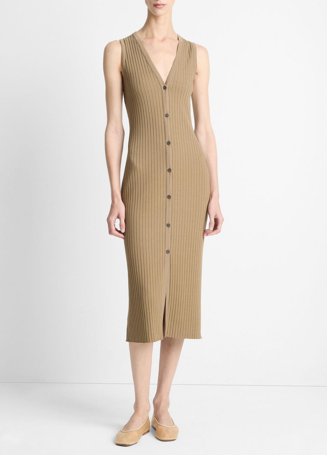 Ribbed Cotton-Blend Button-Front Dress in Dresses & Skirts | VINCE Sale