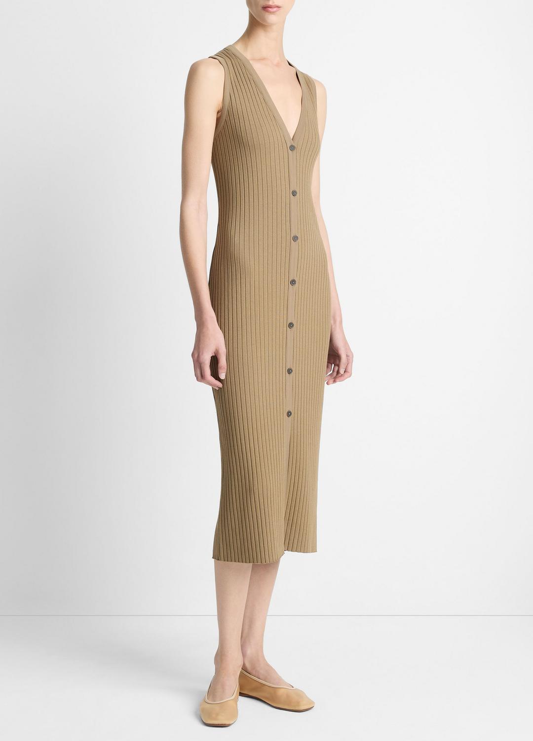 Ribbed Cotton-Blend Button-Front Dress in Dresses & Skirts | VINCE Sale