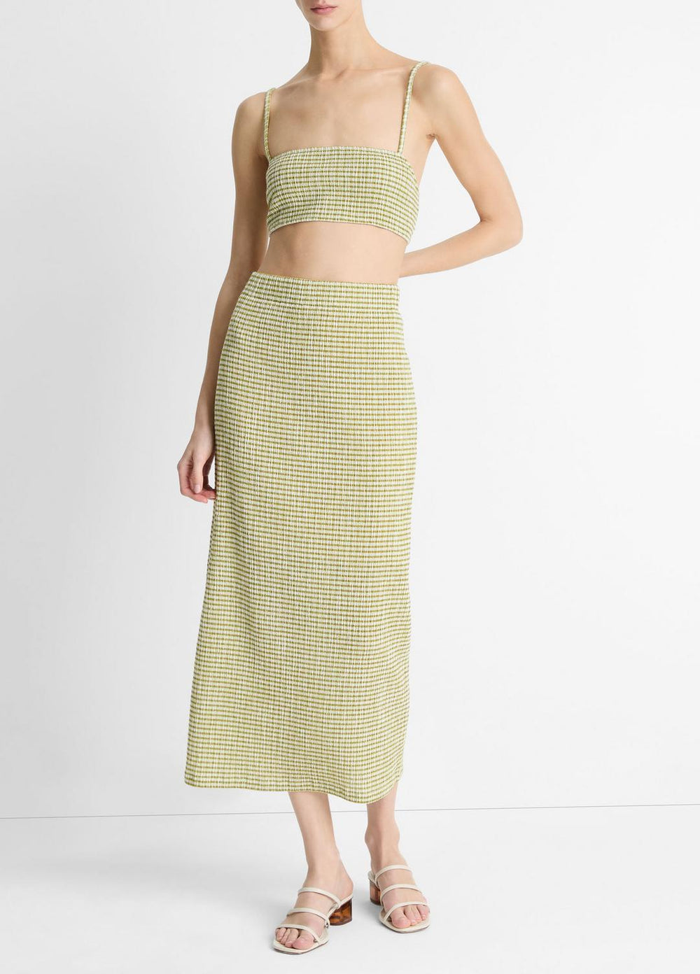 Checked Smocked Midi Skirt in Dresses & Skirts | VINCE Sale