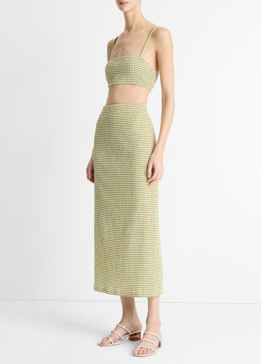 Checked Smocked Midi Skirt in Dresses & Skirts | VINCE Sale