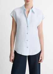 Linen Cap-Sleeve Button-Front Blouse in Shirts & Tees | VINCE Sale