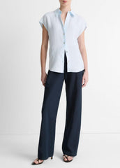 Linen Cap-Sleeve Button-Front Blouse in Shirts & Tees | VINCE Sale