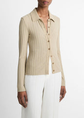Ribbed Collared Long-Sleeve Button-Front Top in Shirts & Tees | VINCE Sale